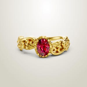 Vine Ruby Engagement Ring 18K Gold Vermeil, Unique Ornate Filigree Wedding Ring, Flowing Nature Inspired Bridal Jewelry, Botanical Gift