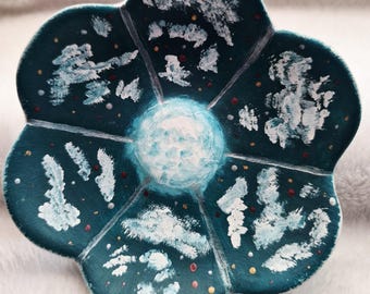 Plato joyero pintado a mano "Mar de la Luna", pieza de mesa