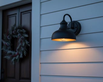 Farmhouse Outdoor Wall Light, Gooseneck Barn Sconce, Black Porch Light, Waterproof Exterior Lamp, Garage Patio Lighting