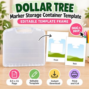 7x7 in Marker Storage Case Insert Template, Editable Drag and Drop Frame, Clear Handle Box Party Favor, Printable Personalized Gift Insert