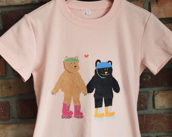 Camiseta gráfica ilustrada original, Osos patinando