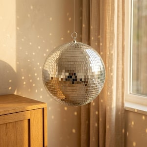 Handgjord discokuldekoration | Spegelkakel i glasprydnad | Retro 70-talsfestdekoration | Glittrande present till hemmet