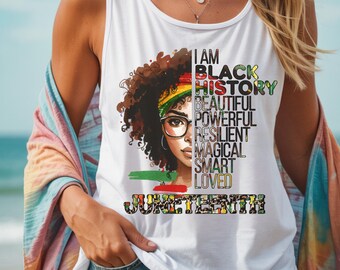 Black History Month Shirt, I Am Black History Beautiful Powerful Resilient Juneteenth Tee for Women