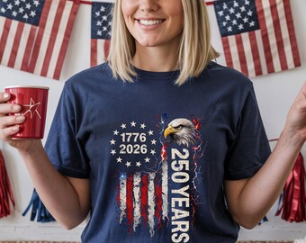 250 Years of Freedom Shirt 1776 2026, Patriotic Eagle America Anniversary Tee, 4th of July Men T-Shirt