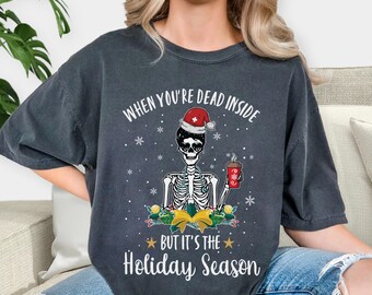 Skeleton Santa Coffee Christmas Shirt, Funny Holiday T-Shirt, Coffee Lover Apparel
