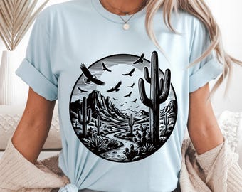 Desert Cactus Tee, Southwest Cactus Tshirt, Boho Western T-Shirt, Arizona Desert Graphic Shirt, Retro Desert Shirt