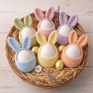 Patrón de funda para huevo con orejas de conejo a crochet / Apto para principiantes (Descarga en PDF)