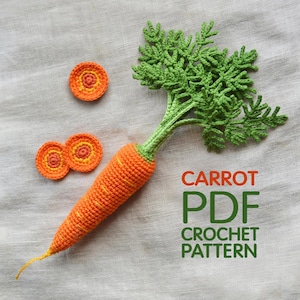 Mönster för virkad morot: Amigurumi grönsakslekmat (PDF-nedladdning)