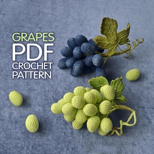 Grapes Häkelanleitung: Amigurumi-Obst mit Blatt & Weinranke (PDF)