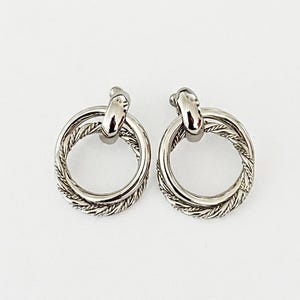 Vintage Napier signed silvertone statement clip-on double hoop earrings 80s retro chic