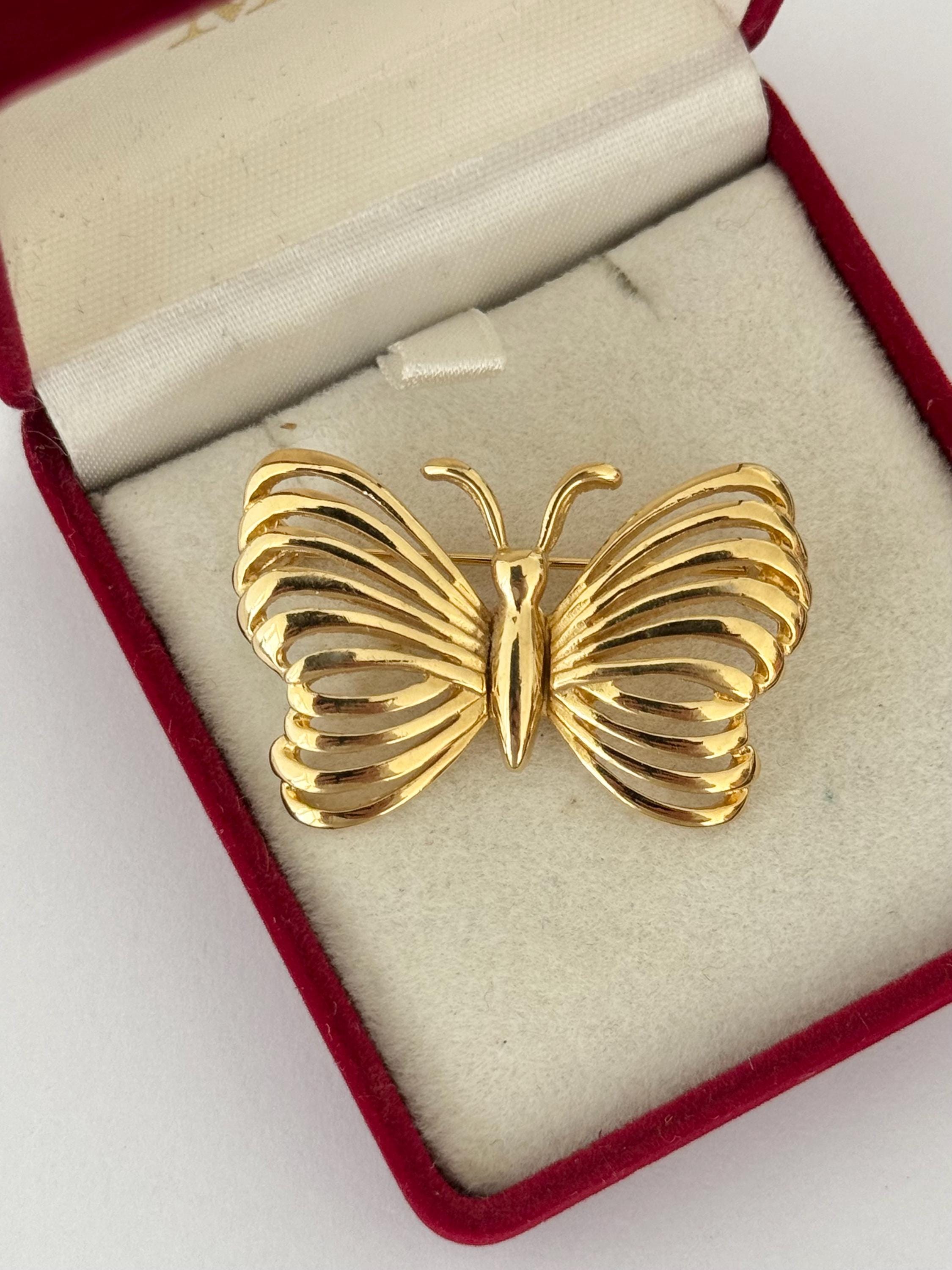 Vintage 1960s Crown Trifari gold-plated butterfly brooch - midcentury insect pin