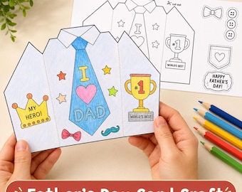 Carte chemise fête des pères imprimable, activité de coloriage papa grand-père, travaux manuels pour enfants avec colle coupée et pli, lettre A4 US lettre PDF