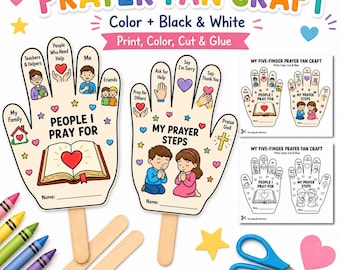 Prayer Fan Craft for Kids | Five Finger Prayer Printable | Christian Sunday School Activity | Bible Craft | Instant Download