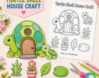 Turtle Shell House Craft Printable for Kids, Color Cut and Paste Turtle Craft,  Animal Activity PDF, Preschool Kindergarten Classroom Craft