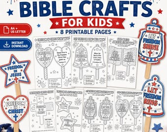 4th of July Bible Craft for Kids, Patriotic Christian Craft Wands, Sunday School Printable, Freedom in Christ Coloring Activity, VBS Craft