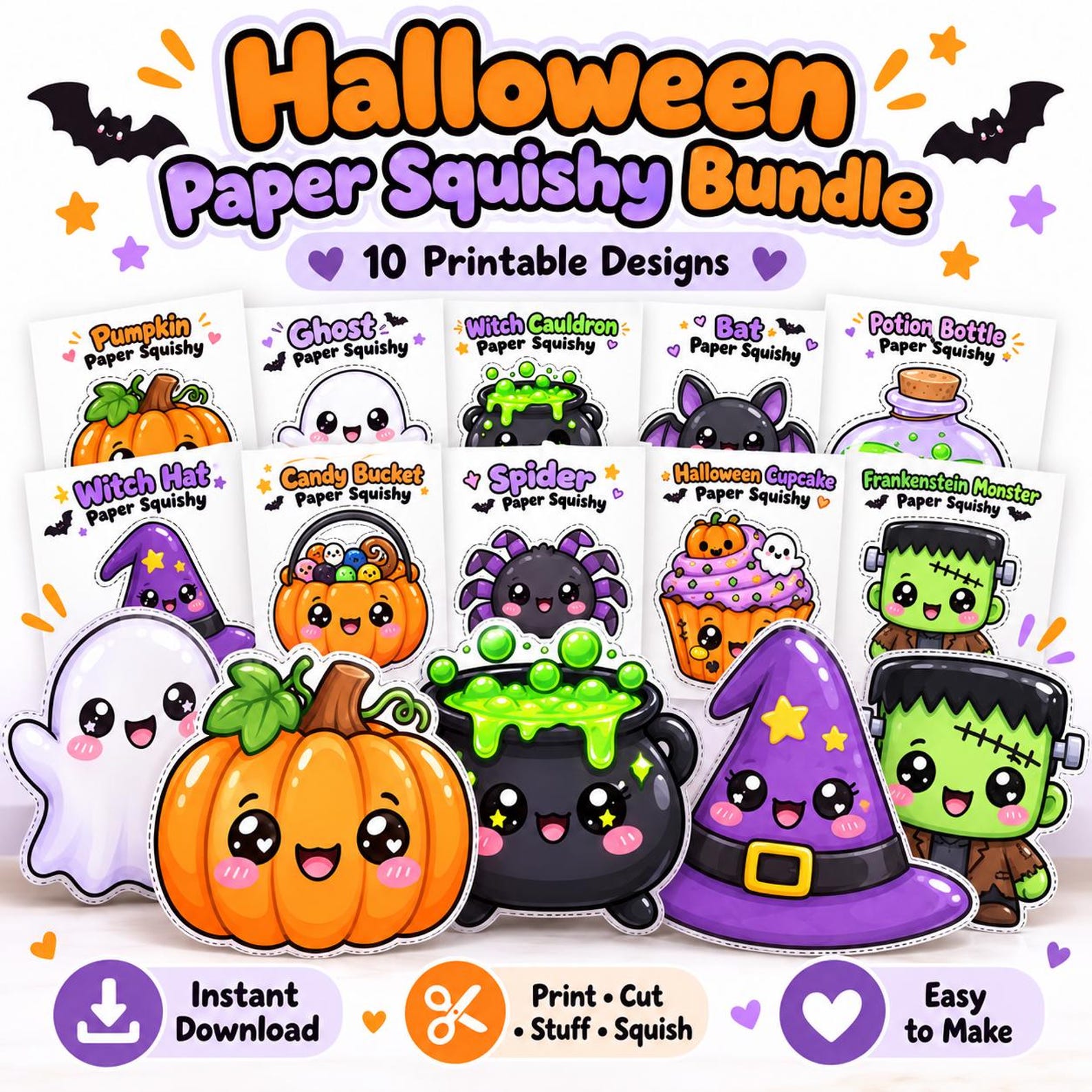Halloween Paper Squishy Printable · 10 designs