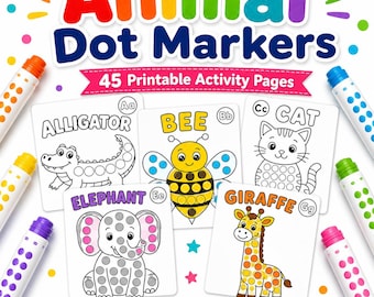 Animal Dot Marker Coloring Pages A-Z, Printable Do A Dot Animals Activity Book, Preschool Alphabet Worksheets, Toddler Fine Motor PDF, A4