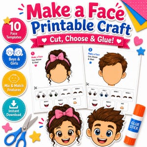 Make a Face Printable Craft, Cut and Paste Face Activity, Facial Features PDF, Preschool Fine Motor Craft, Boys and Girls