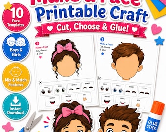 Make a Face Printable Craft, Cut and Paste Face Activity, Facial Features PDF, Preschool Fine Motor Craft, Boys and Girls