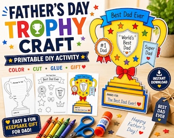 Trophée à imprimer pour la fête des pères, activité manuelle pour enfants « Meilleur papa du monde », coloriage pour la fête des pères, téléchargement PDF instantané