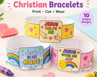 Printable Christian Bracelet Craft for Kids, Jesus Friendship Wristbands, Sunday School Activity, Bible Craft, Color Cut and Wear PDF