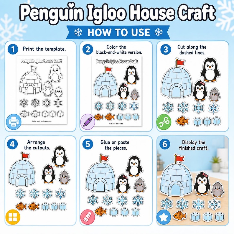 Penguin Igloo House Craft Printable, Winter Cut and Paste Activity for ...