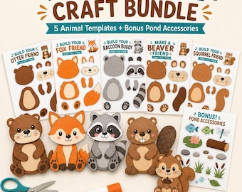 Woodland Animal Craft Bundle for Kids, Cut and Paste Animal Printable, Preschool Scissor Skills, Otter Fox Raccoon Beaver Squirrel PDF