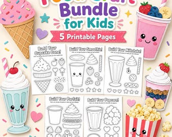 Manualidades de comida imprimibles para niños, paquete de actividades para recortar y pegar, cupcake, cono, batido, malteada, parfait, palomitas de maíz, manualidad preescolar en PDF