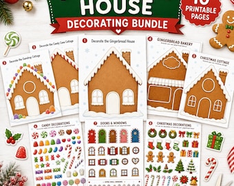 Gingerbread House Decorating Printable, Christmas Cut and Paste Craft for Kids, Preschool Activity, Gingerbread House Craft Bundle