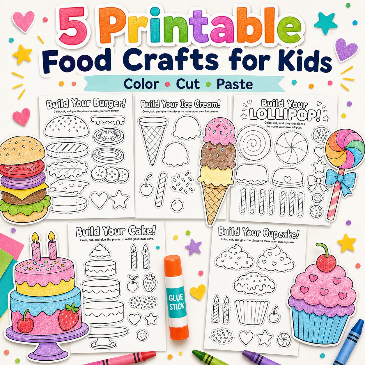 33 Awesome Food Crafts for Kids To Keep Them Entertained 2 Printable Food Crafts for Kids, Cut and Paste Activity Bundle, Build…