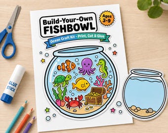 Build Your Own Fishbowl Craft Kit, Ocean Printable Activity for Kids, Fish Cut and Glue Craft, Aquarium Preschool Craft, A4 US Letter PDF