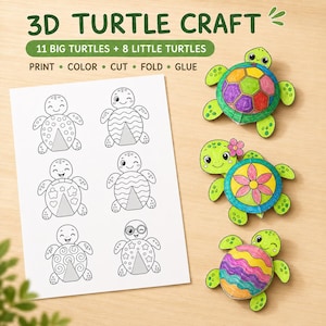 3D Turtle Craft Printable for Kids, Cut and Paste Turtle Activity, Ocean Animal Paper Craft, Preschool Craft, A4 & US Letter