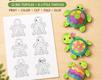 3D Turtle Craft Printable for Kids, Cut and Paste Turtle Activity, Ocean Animal Paper Craft, Preschool Craft, A4 & US Letter