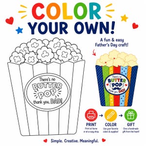 Créations imprimables pour la fête des pères avec pop-corn, cadeau de papa pour les enfants, activité Tout sur les papas, carte de fête des pères avec colle couleur découpée, lettre US A4 image 7