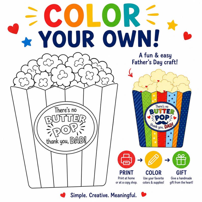 Créations imprimables pour la fête des pères avec pop-corn, cadeau de papa pour les enfants, activité Tout sur les papas, carte de fête des pères avec colle couleur découpée, lettre US A4 image 7