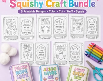 Bible Paper Squishy Craft Bundle for Kids, 5 Printable Sunday School Crafts, Christian Coloring Activity, VBS Homeschool PDF