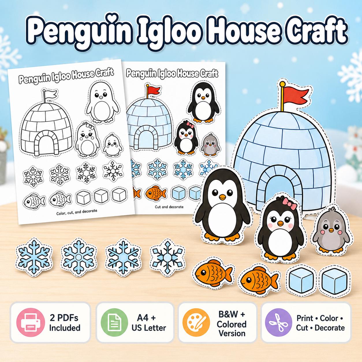 38 Penguin Crafts: Fun and Creative Ideas for the Whole Family 10 Penguin Igloo House Craft Printable, Winter Cut and Paste Activity…