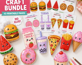 Paper Squishy Printable Craft for Kids, Kawaii Food Squishy Templates, 10 DIY Paper Toys, Cut Tape Stuff Activity, Instant Download