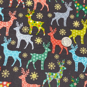 Christmas Multi-print Reindeer Makower UK Merry Cotton Fabric