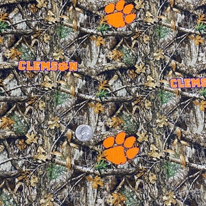 Clemson South Carolina Camo Cotton Fabric - Fat Quarter, 1/2 Yard, Full Yard - Licensed Clemson Print