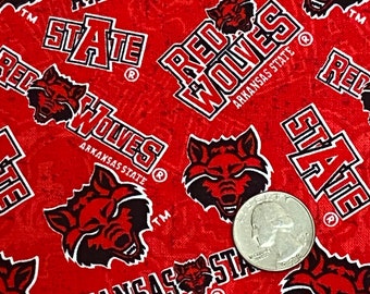 Arkansas State University Red Wolves Cotton Fabric Quilt Fat Quarter Yard - Licensed ASU Print
