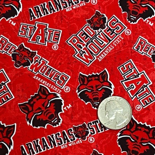 Arkansas State University Red Wolves Cotton Fabric Quilt Fat Quarter Yard - Licensed ASU Print