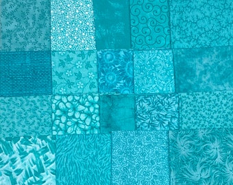 19 Caribbean Blue/Green Turquoise Cotton Fabric Bundle Fat Quarter Half Yard and Yard Selection Quilting Sewing Assortment