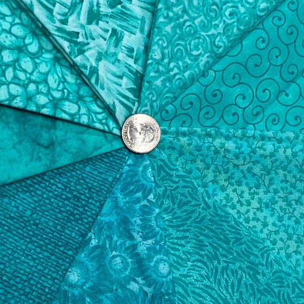 Caribbean Blue Turquoise 9 Cotton Fabric Bundle Fat Quarter Half Yard and Yard Selection Quilting Sewing Assortment