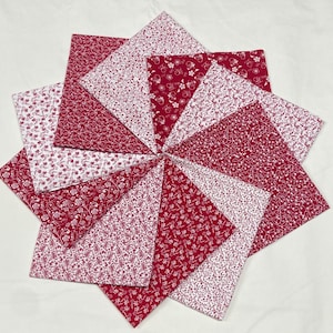 Red and White 10 Floral Cotton  Bundle Fat Quarter Half Yard and Yard Selection Quilting Sewing Assortment