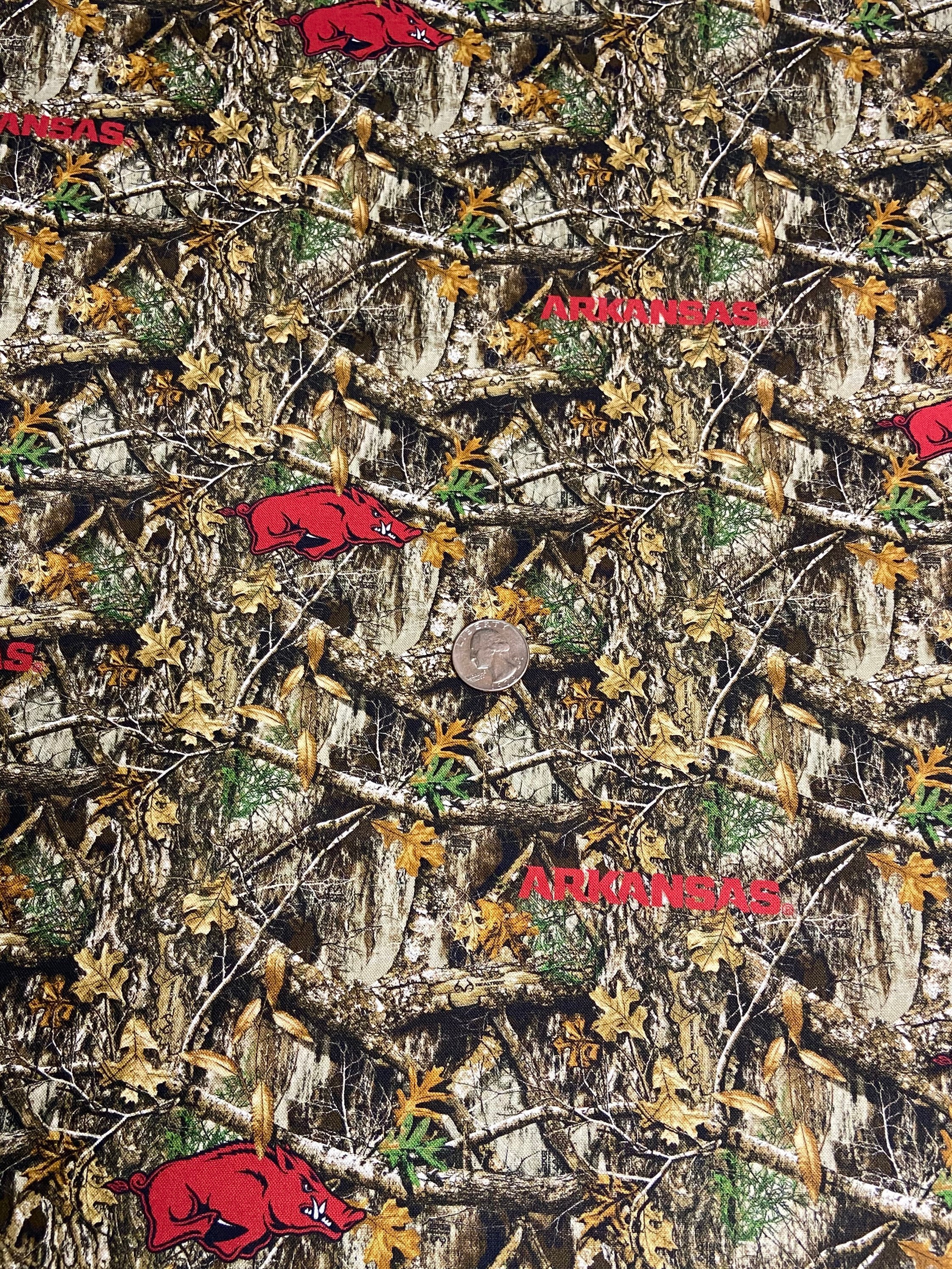 Arkansas Razorback Camo Cotton Fabric Half and Full Yard Licensed ...
