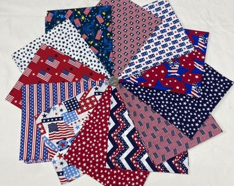 Patriotic Cotton Fabric 12 Print Bundle Fat Quarter Half Yard and Full Yard Assortment