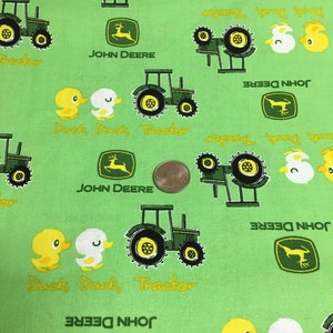 Green John Deere Licensed Print Duck, Duck, Tractor Cotton Fabric Yardage - 43" Wide