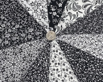 Black and White 11 Floral Cotton  Bundle Fat Quarter Half Yard and Yard Selection Quilting Sewing Assortment