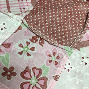 Hand Pieced Patched Red, Pink, and White Block Quilt Cotton Fabric Yardage image 3